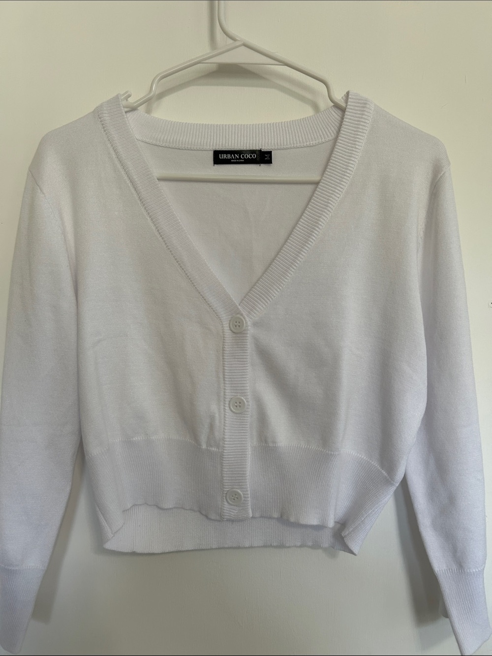 White V-Neck Cropped Cardigan Sweater